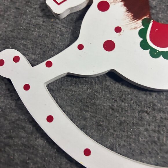 VINTAGE HUGE WOODEN ROCKING HORSE CHRISTMAS ORNAMENT - Picture 7 of 11